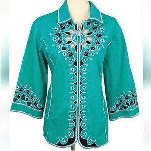 Bob Mackie Jacket 2X Vintage Cutout Embroidery Evening Green Dollywood Plus Size